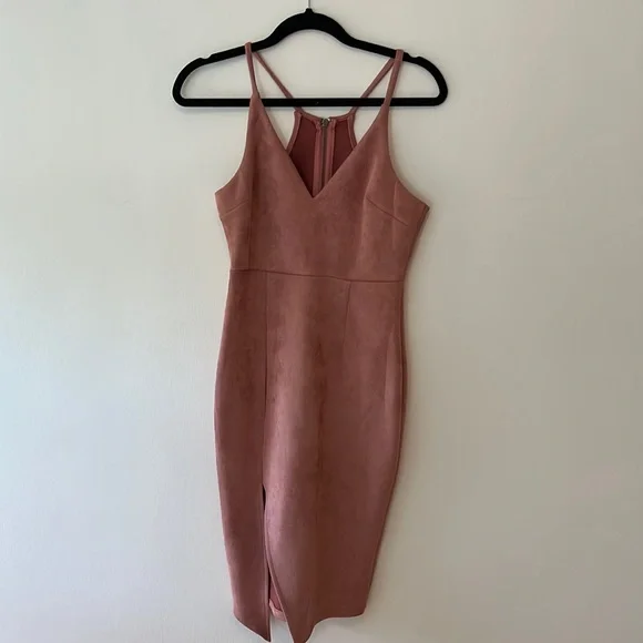 pink faux suede dress Suede Draped Lace Maxi Dress in Pink